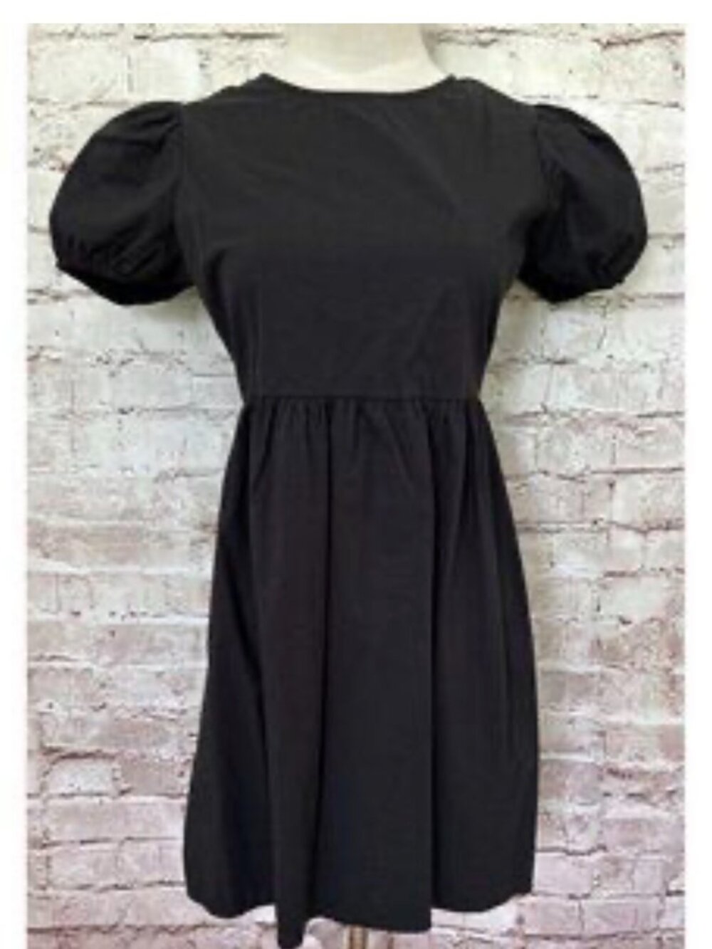 Kendall & Kylie black puff sleeve babydoll dress with small tie back